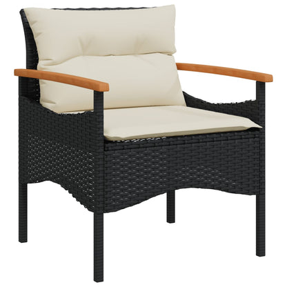 3 Piece Patio Sofa Set with Cushions Black Poly Rattan