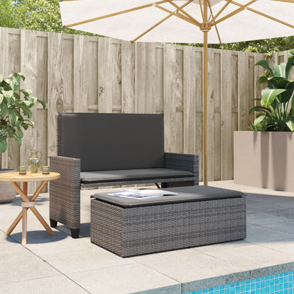 Patio Bench with Cushions and Footstool Gray Poly Rattan