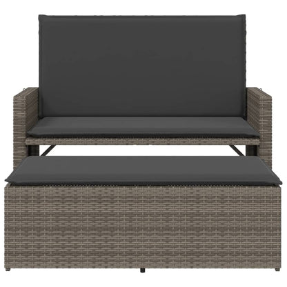 Patio Bench with Cushions and Footstool Gray Poly Rattan