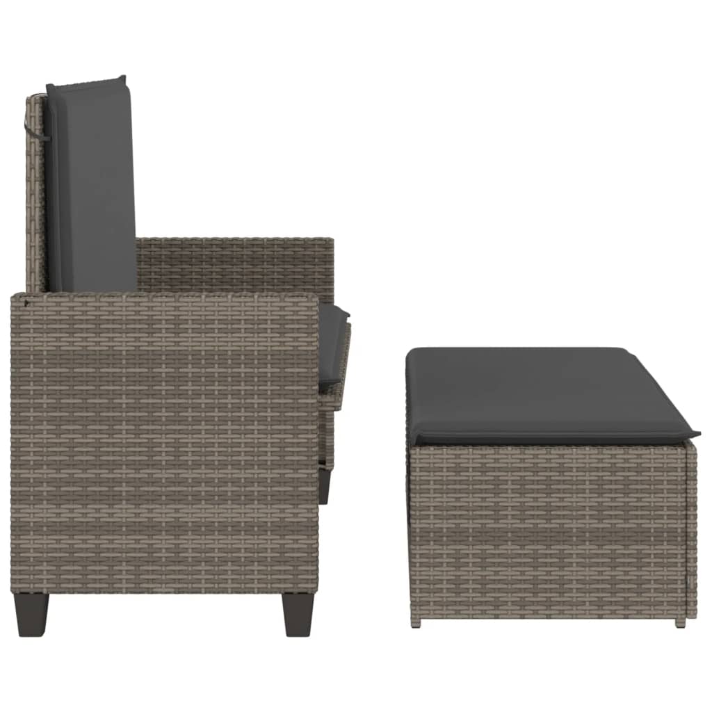 Patio Bench with Cushions and Footstool Gray Poly Rattan
