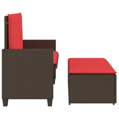 Patio Bench with Cushions and Footstool Brown Poly Rattan