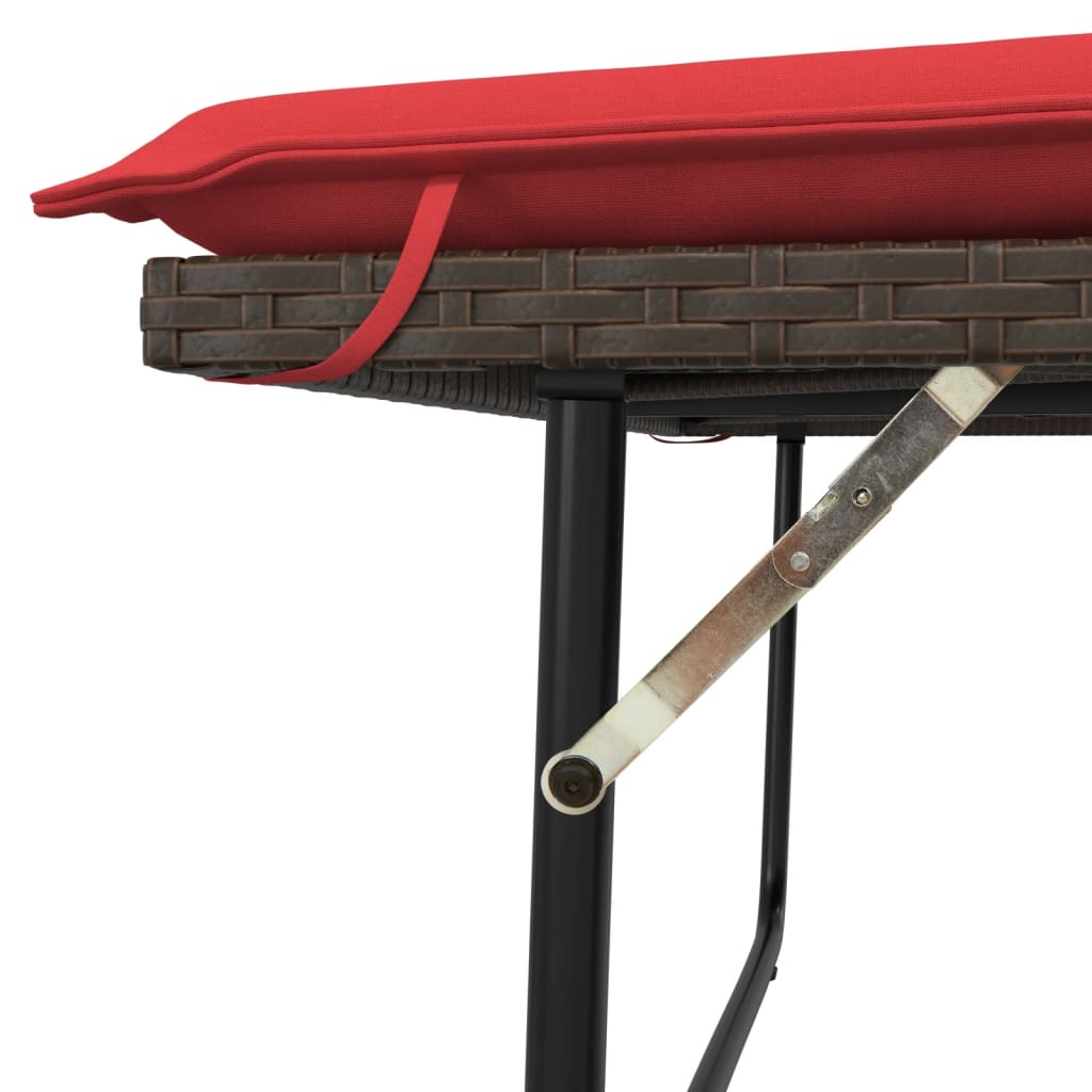 Patio Bench with Cushions and Footstool Brown Poly Rattan