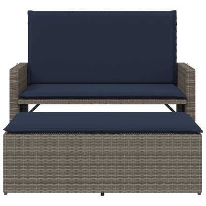 Patio Bench with Cushions and Footstool Gray Poly Rattan