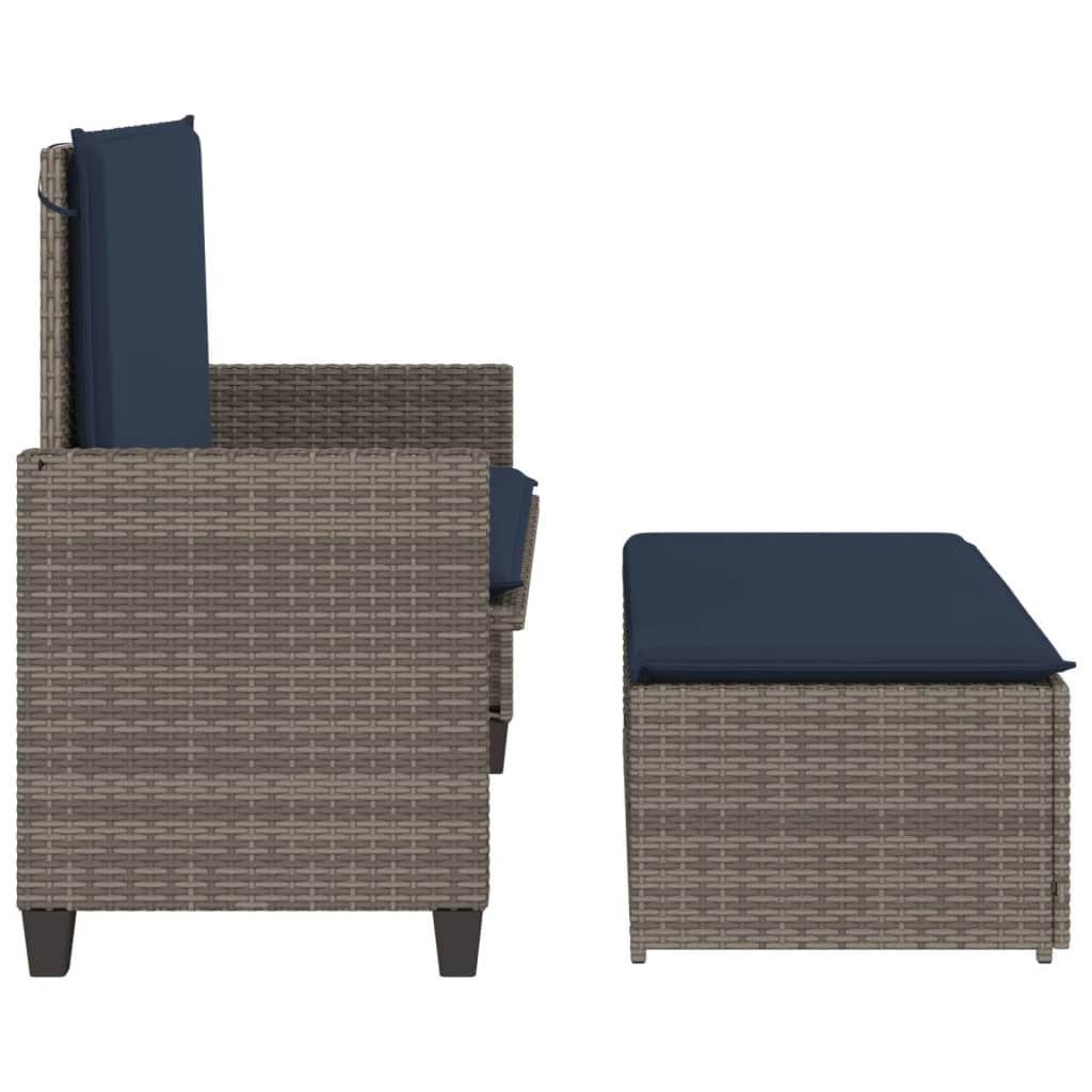 Patio Bench with Cushions and Footstool Gray Poly Rattan