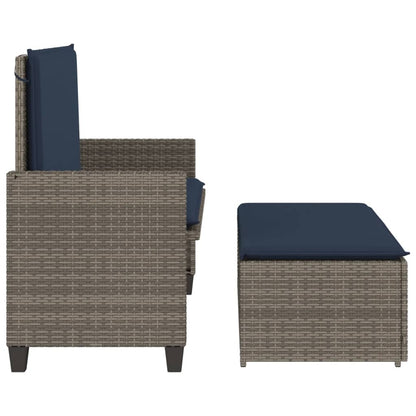 Patio Bench with Cushions and Footstool Gray Poly Rattan