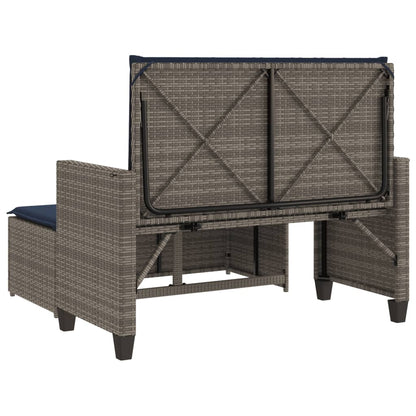 Patio Bench with Cushions and Footstool Gray Poly Rattan