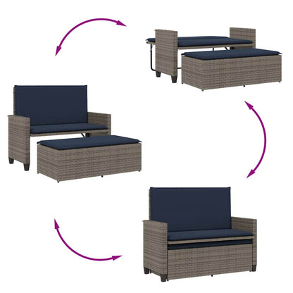 Patio Bench with Cushions and Footstool Gray Poly Rattan