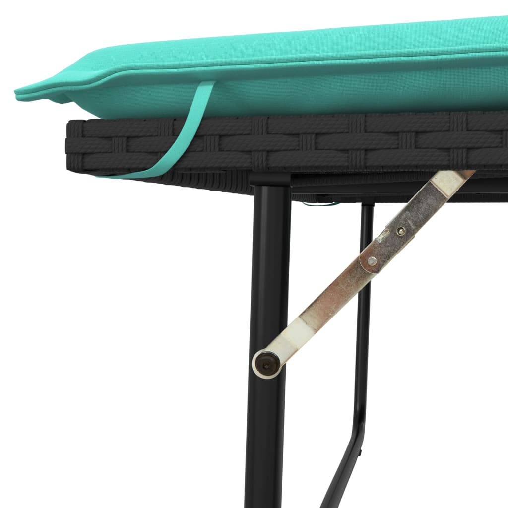 Patio Bench with Cushions and Footstool Black Poly Rattan