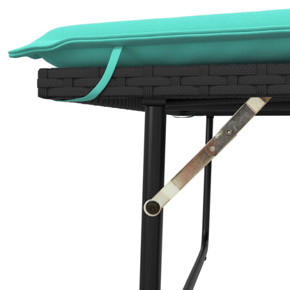 Patio Bench with Cushions and Footstool Black Poly Rattan