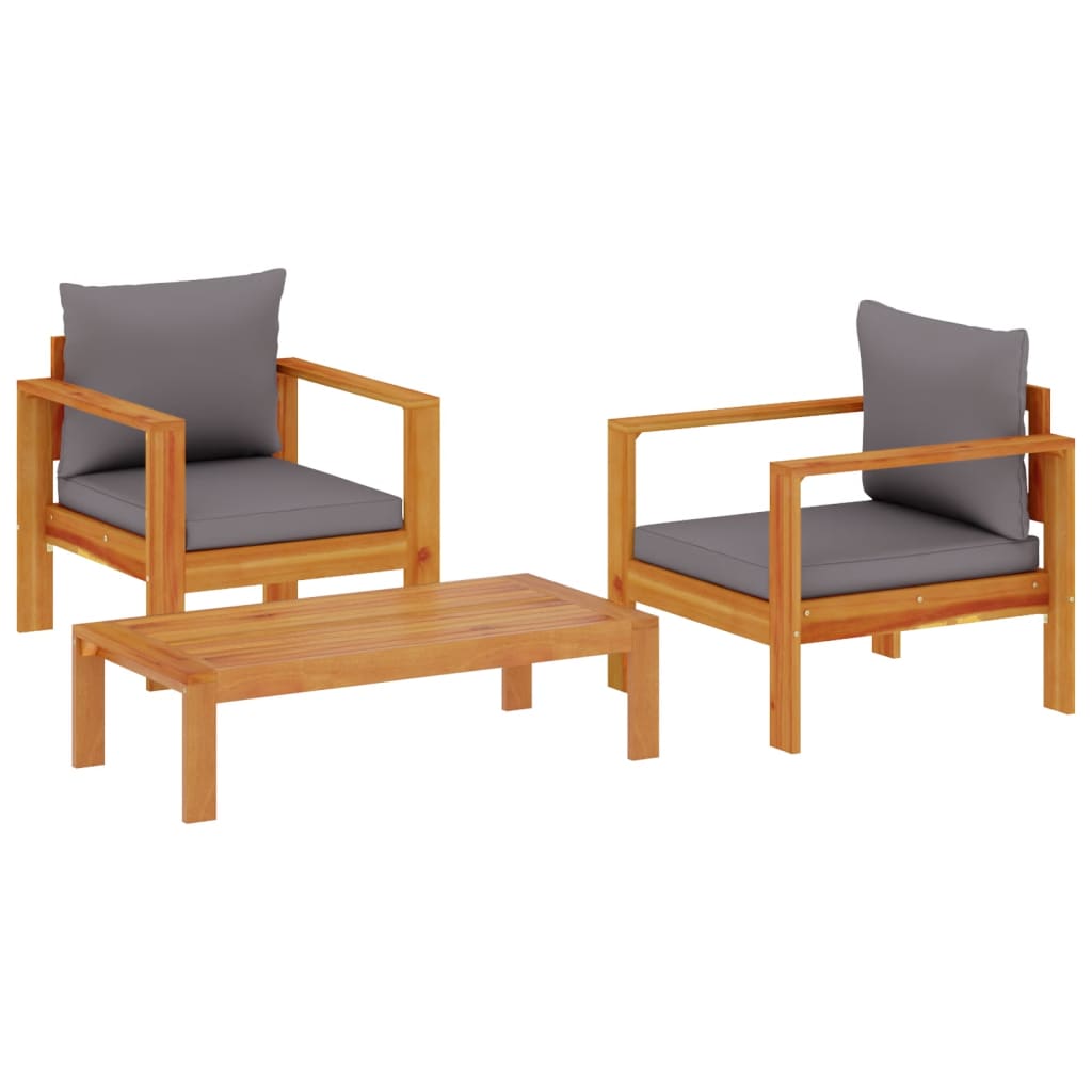 3 Piece Garden Sofa Set with Cushions Solid Wood Acacia