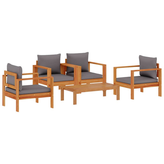 5 Piece Garden Sofa Set with Cushions Solid Wood Acacia