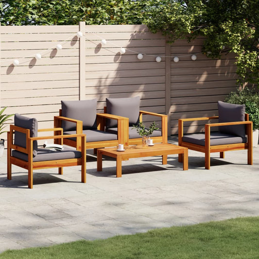 5 Piece Garden Sofa Set with Cushions Solid Wood Acacia