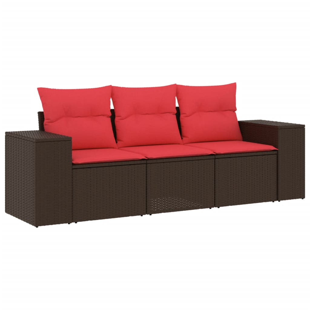 3 Piece Garden Sofa Set with Cushions Brown Poly Rattan