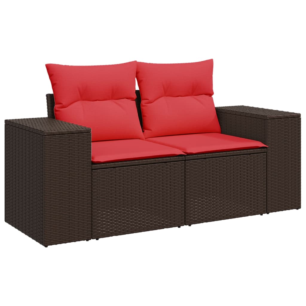 3 Piece Garden Sofa Set with Cushions Brown Poly Rattan