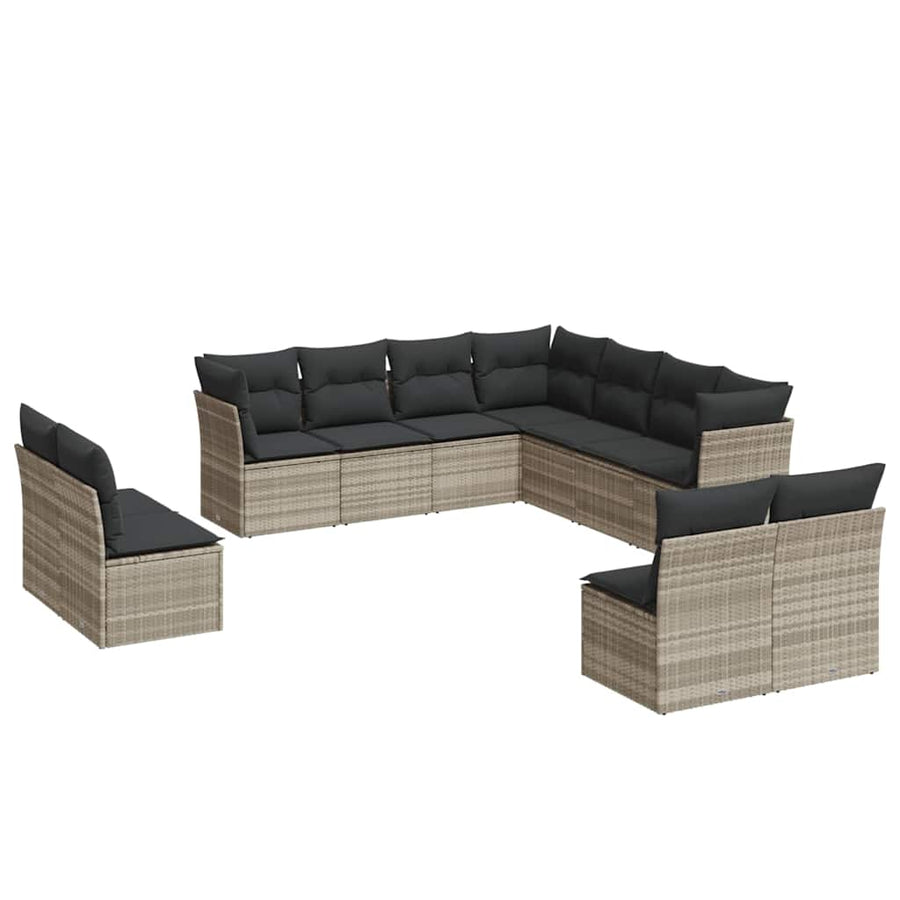 11 Piece Garden Sofa Set with Cushions Light Grey Poly Rattan