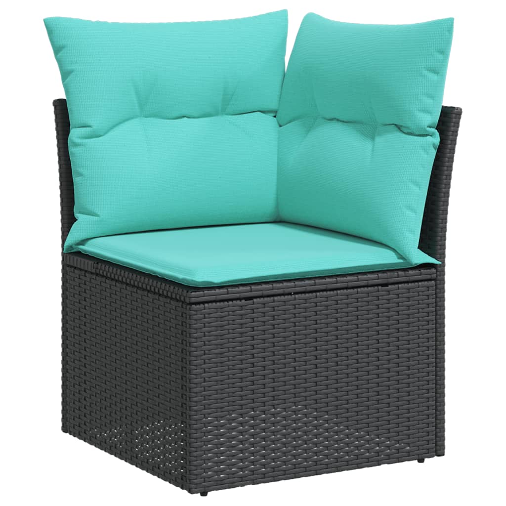 7 Piece Garden Sofa Set with Cushions Black Poly Rattan