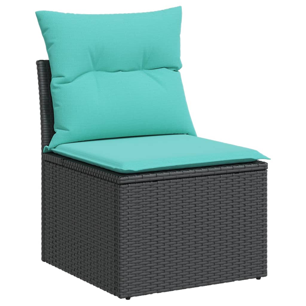 7 Piece Garden Sofa Set with Cushions Black Poly Rattan