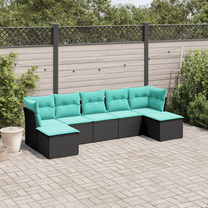 7 Piece Garden Sofa Set with Cushions Black Poly Rattan