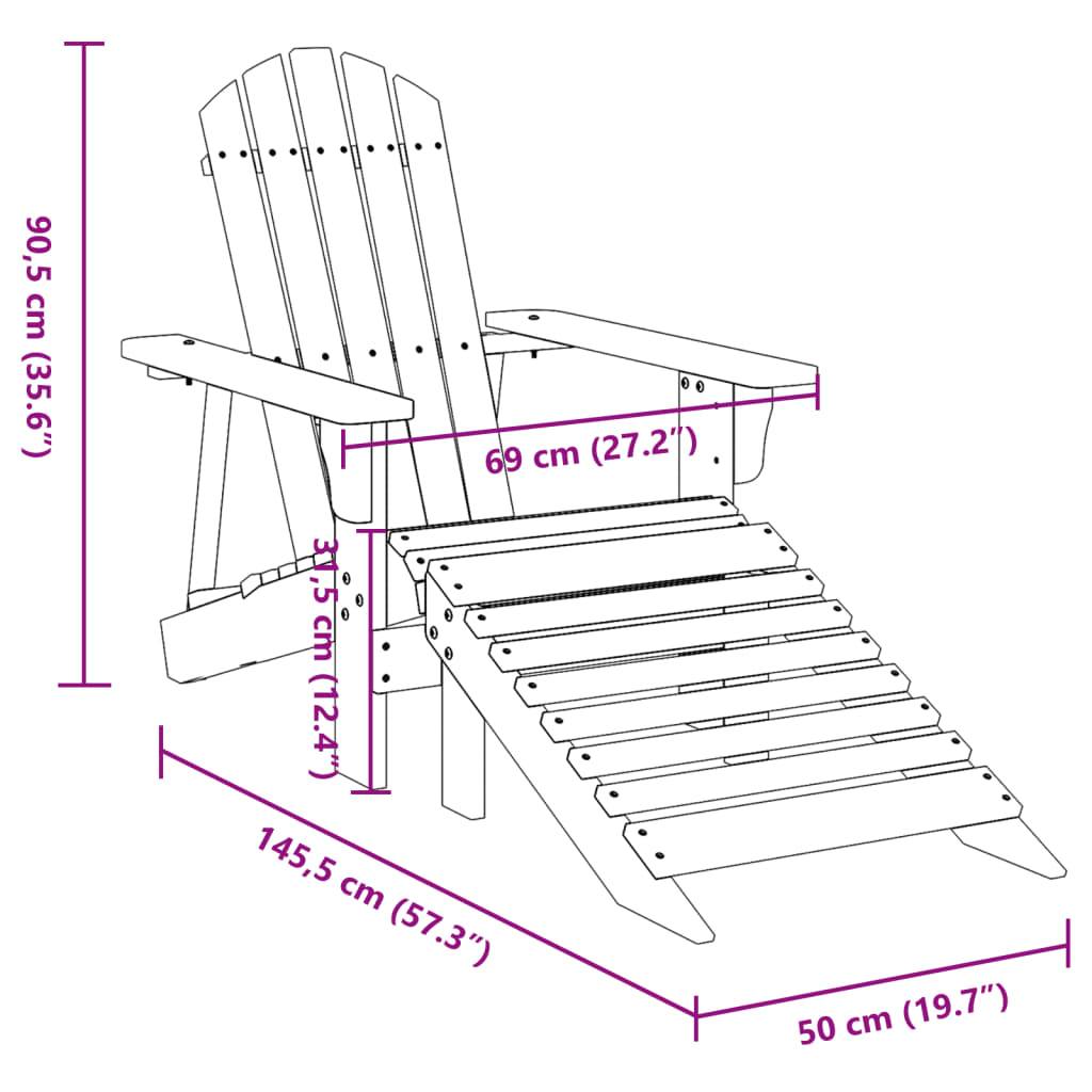 Adirondack Chair with Ottoman Natural Wood Solid Wood Fir