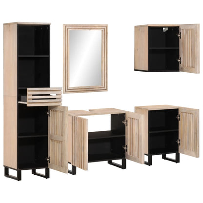 5 Piece Bathroom Furniture Set Solid Wood Mango