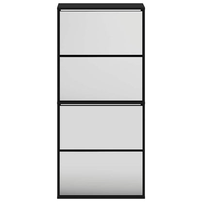 Shoe Cabinet with Mirror 4-Layer Black 63x17x134 cm