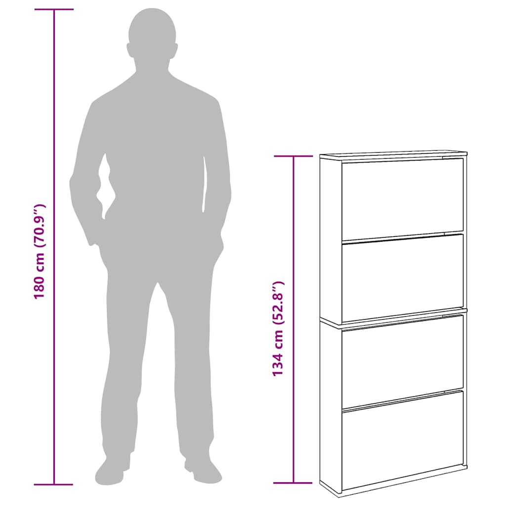 Shoe Cabinet with Mirror 4-Layer Black 63x17x134 cm