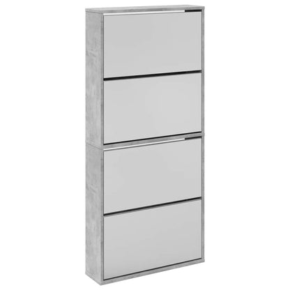 Shoe Cabinet with Mirror 4-Layer Concrete Grey 63x17x134 cm
