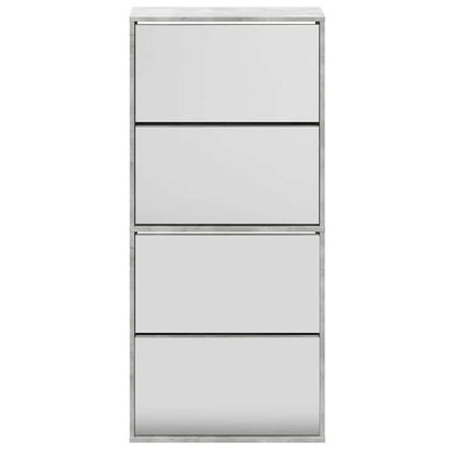 Shoe Cabinet with Mirror 4-Layer Concrete Grey 63x17x134 cm