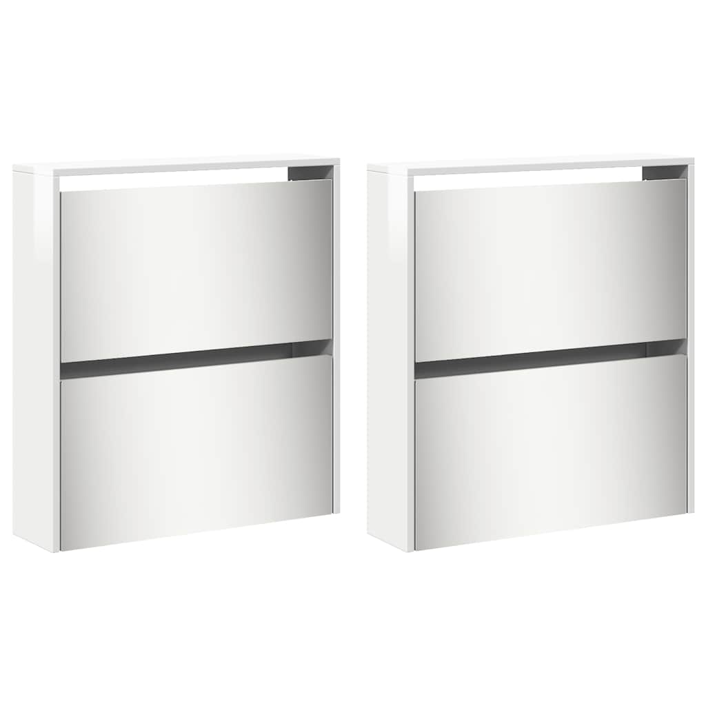 Shoe Cabinet with Mirror 4-Layer High Gloss White 63x17x134 cm
