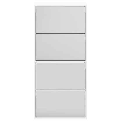 Shoe Cabinet with Mirror 4-Layer High Gloss White 63x17x134 cm