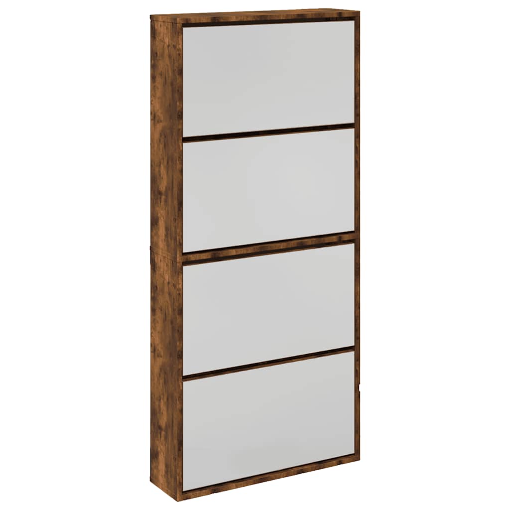 Shoe Cabinet with Mirror 4-Layer Smoked Oak 63x17x134 cm