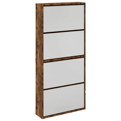 Shoe Cabinet with Mirror 4-Layer Smoked Oak 63x17x134 cm