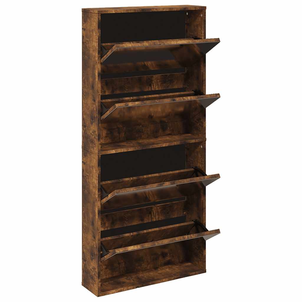 Shoe Cabinet with Mirror 4-Layer Smoked Oak 63x17x134 cm