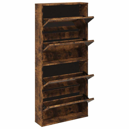 Shoe Cabinet with Mirror 4-Layer Smoked Oak 63x17x134 cm
