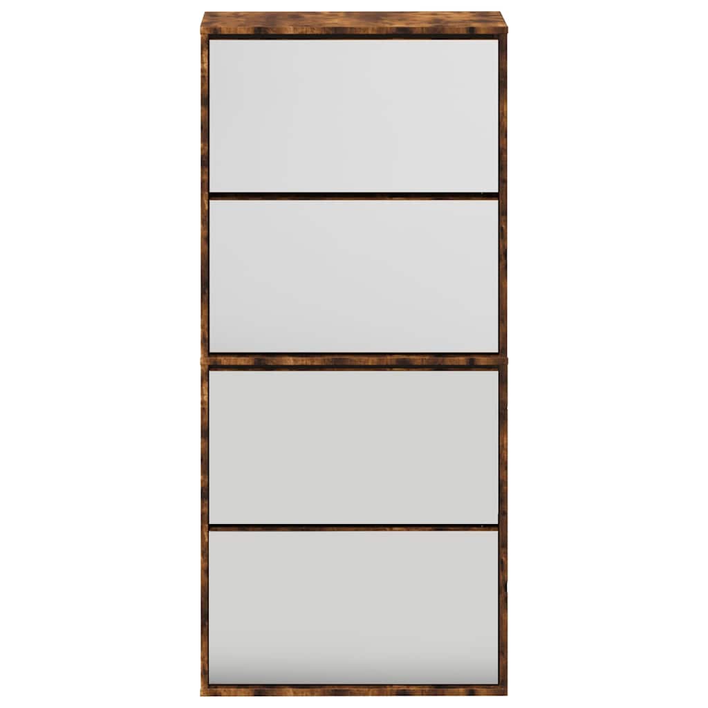 Shoe Cabinet with Mirror 4-Layer Smoked Oak 63x17x134 cm