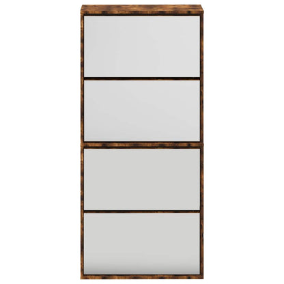 Shoe Cabinet with Mirror 4-Layer Smoked Oak 63x17x134 cm