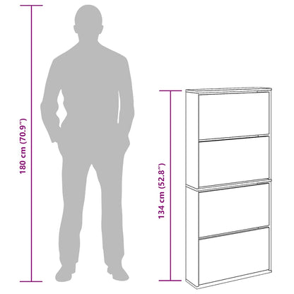 Shoe Cabinet with Mirror 4-Layer Smoked Oak 63x17x134 cm