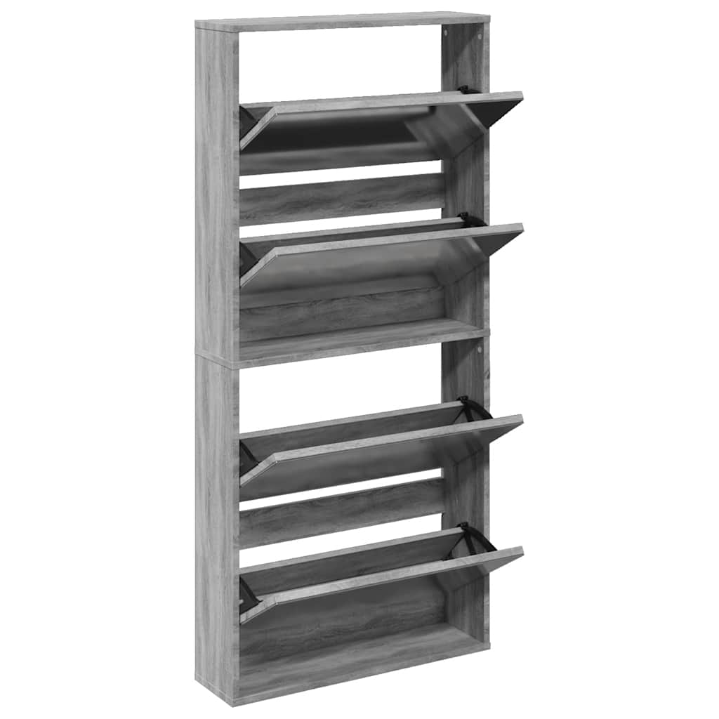 Shoe Cabinet with Mirror 4-Layer Grey Sonoma 63x17x134 cm