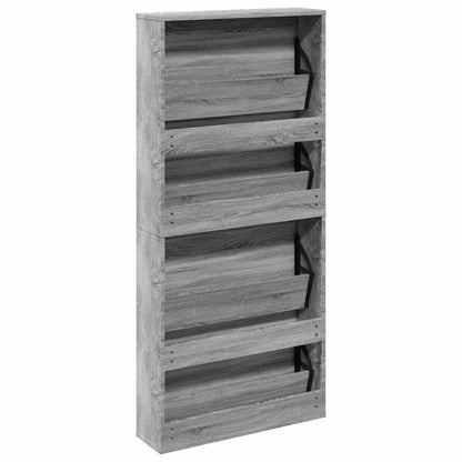 Shoe Cabinet with Mirror 4-Layer Grey Sonoma 63x17x134 cm