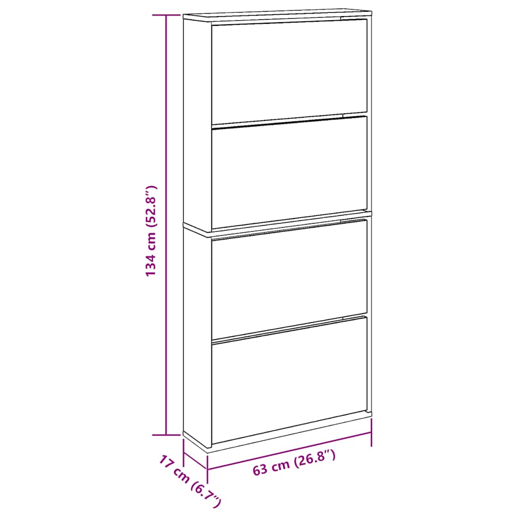 Shoe Cabinet with Mirror 4-Layer Grey Sonoma 63x17x134 cm