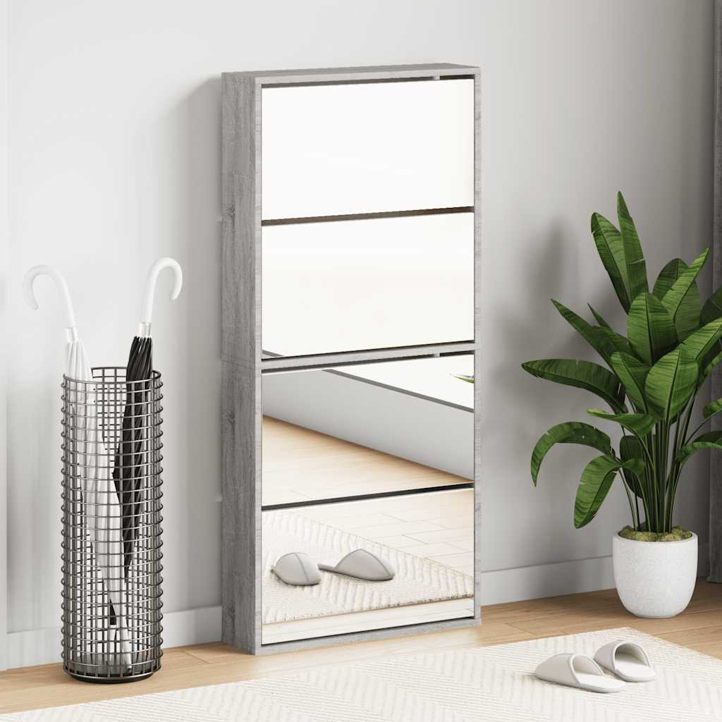 Shoe Cabinet with Mirror 4-Layer Grey Sonoma 63x17x134 cm