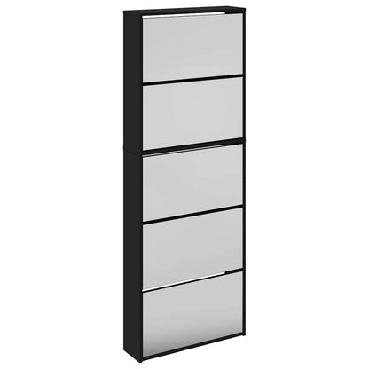 Shoe Cabinet with Mirror 5-Layer Black 63x17x169.5 cm