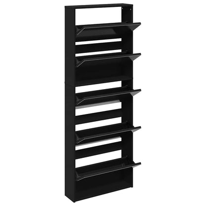 Shoe Cabinet with Mirror 5-Layer Black 63x17x169.5 cm