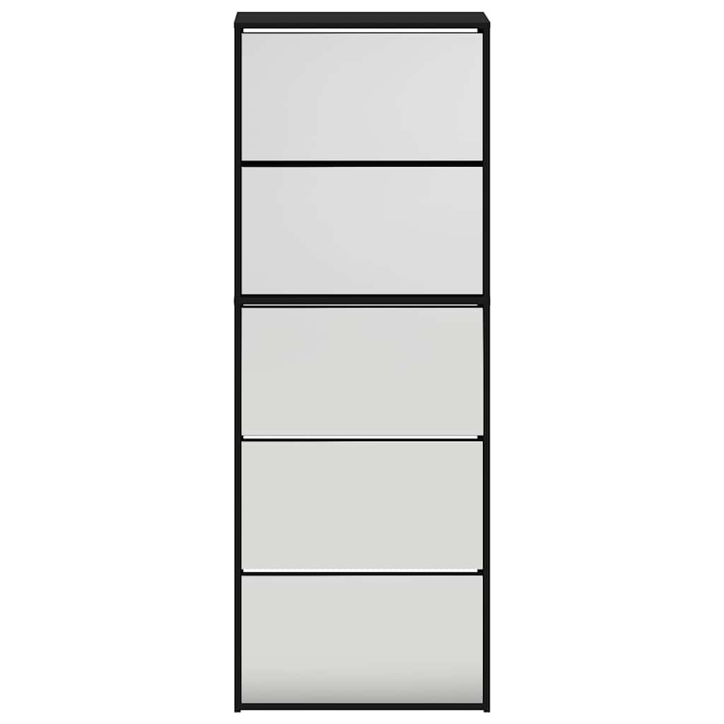 Shoe Cabinet with Mirror 5-Layer Black 63x17x169.5 cm