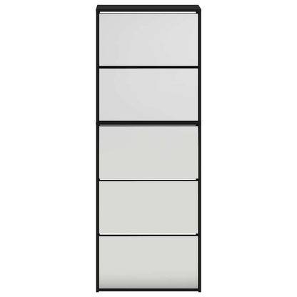 Shoe Cabinet with Mirror 5-Layer Black 63x17x169.5 cm