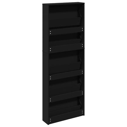 Shoe Cabinet with Mirror 5-Layer Black 63x17x169.5 cm