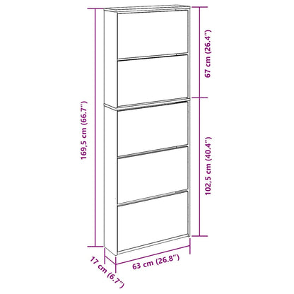 Shoe Cabinet with Mirror 5-Layer Black 63x17x169.5 cm