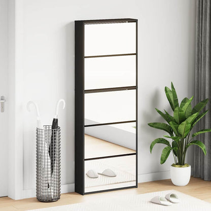 Shoe Cabinet with Mirror 5-Layer Black 63x17x169.5 cm