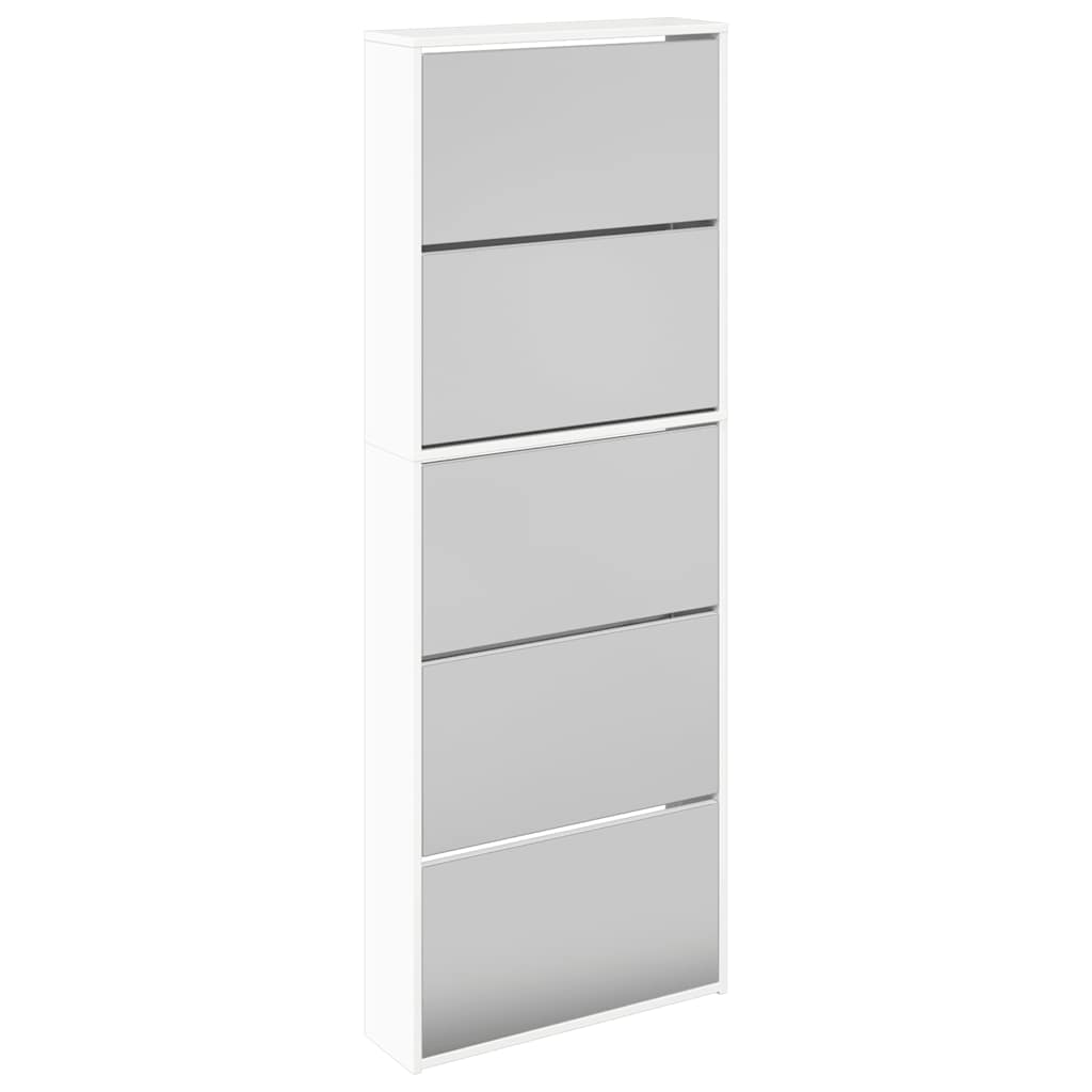 Shoe Cabinet with Mirror 5-Layer High Gloss White 63x17x169.5 cm