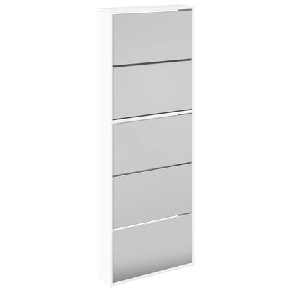 Shoe Cabinet with Mirror 5-Layer High Gloss White 63x17x169.5 cm